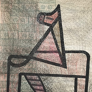 2019-Caballo Arabe,  Acrílico, grafito, lapices de color y sellos sobre papel, 95 x 63 cm