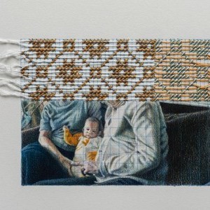 Los tres, Lápiz a color y bordado sobre papel, 46.5x46.5cm. 2020. US$360