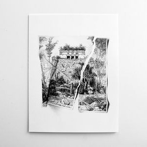 Catherwood VI / Castillo de Tulum, Tinta y lápiz de color sobre papel, 23 x 30 cm