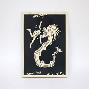 Quetzalcóatl devorando a una persona, Cianotipia sobre papel, 20 x 27 cm